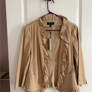 Talbots Women's Blush Pink/Tan Ruffle Open Jacket - cotton